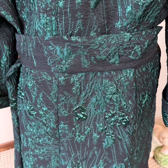 Teri Jon by Rickie Freeman Metallic Jacquard Midi Shirt Dress – Emerald Green - Picture 9 of 12